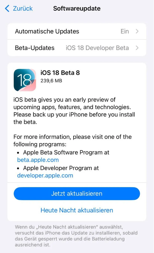 凤翔苹果手机维修分享苹果 iOS / iPadOS 18 开发者预览版 Beta 8 发布 